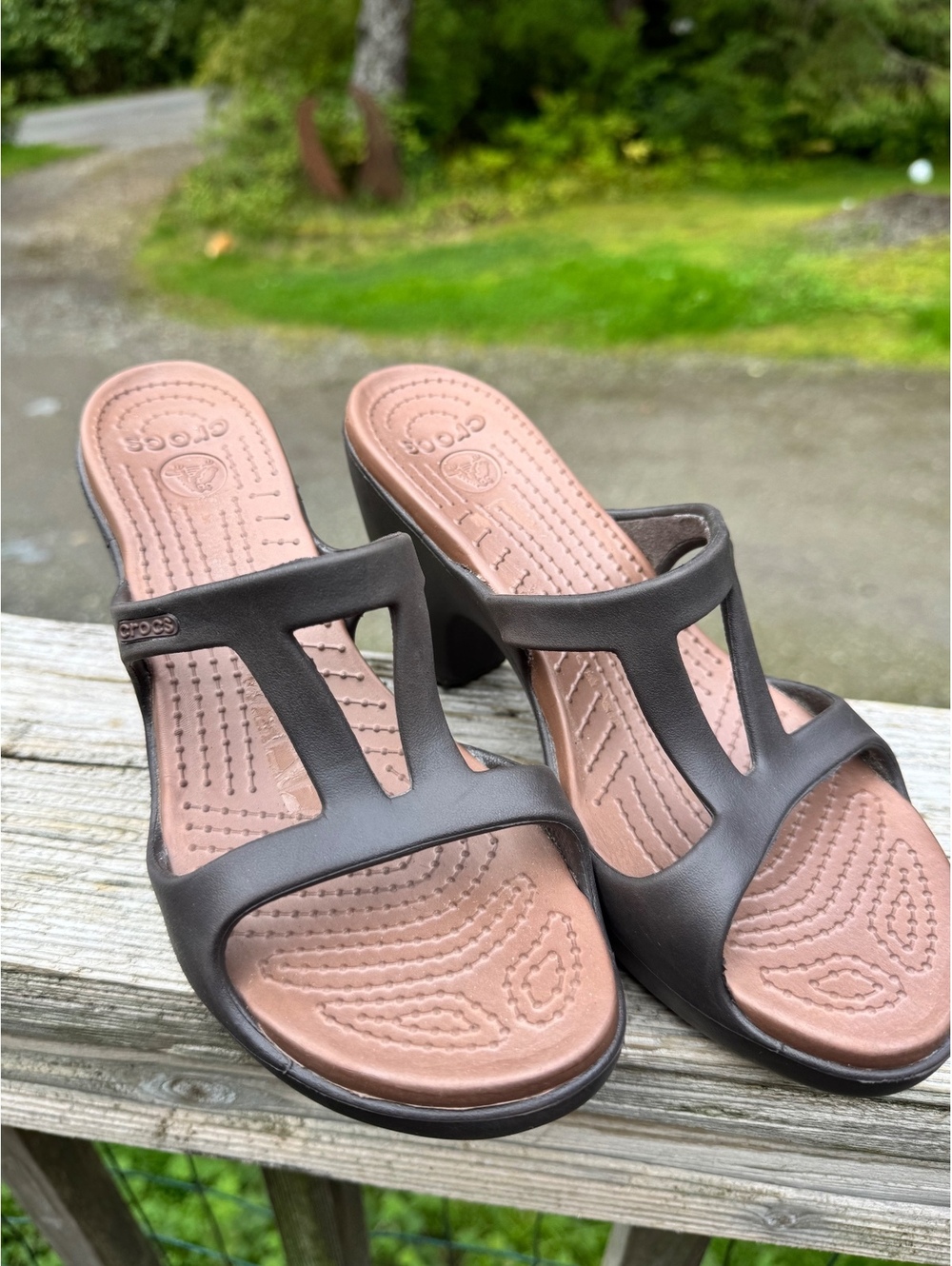 Crocs Brown Heeled Slip-On Sandals Size 7
